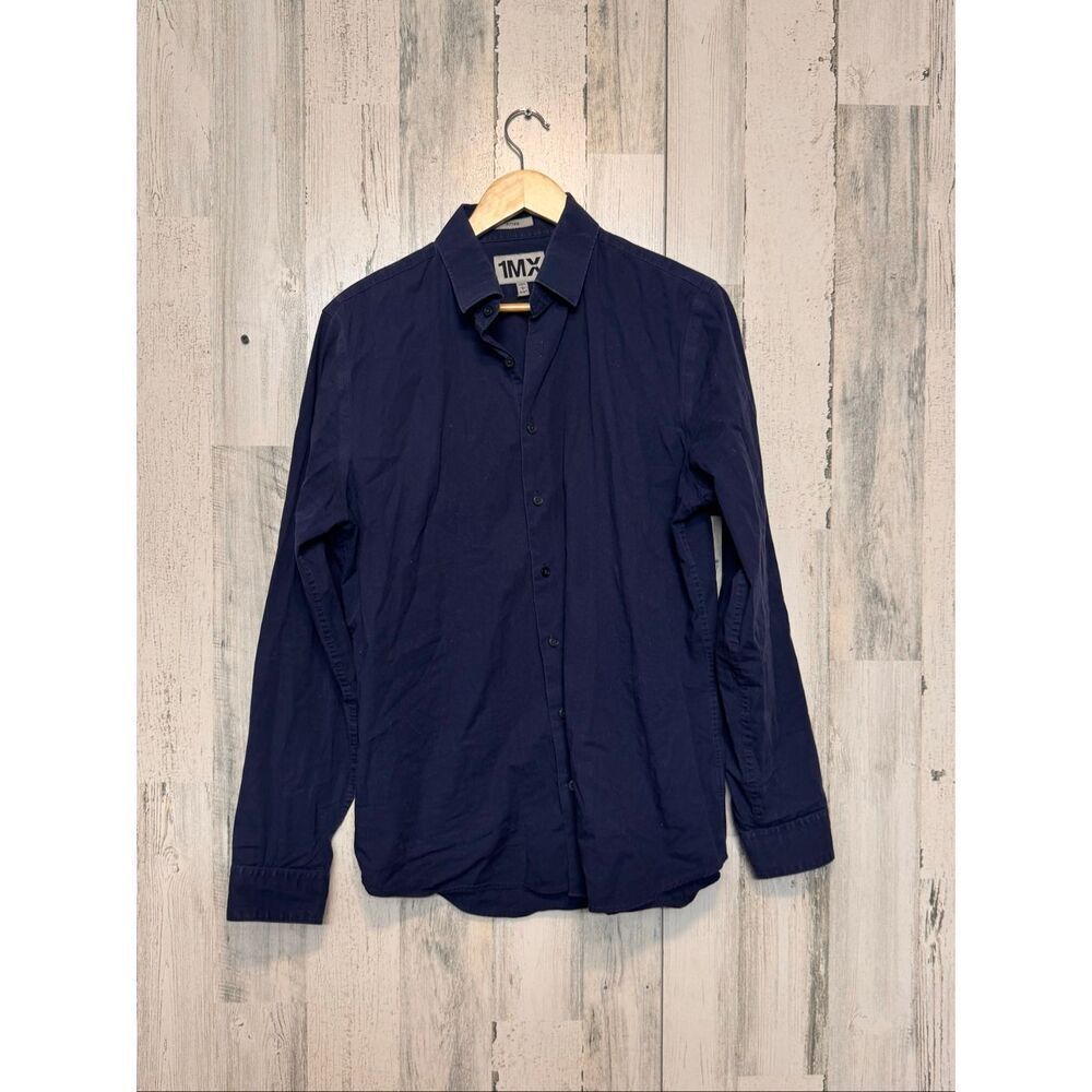 Express 1MX Fitted Button Down Shirt Men’s Large Navy Blue Long Sleeve Dress Shi